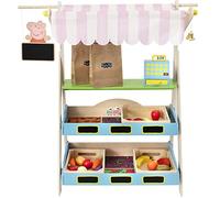HTI Peppa Pig Wooden Market Shop | Pretend Shop with Pretend Food, Pretend Shop Stand, Cash Register, Play Money & Shopping Bags | Peppa Pig Childrens Groceries Shop Toy Role Play | Ages 3+