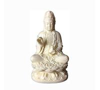 HTian Guan Yin Buddhist Statue - Kuan Yin Meditating on Lotus Throne Home Office Desktop Decoration Feng Shui Sculpture,White