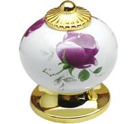 HTLCDZ 2 Colors Antique Bronze Gold Drawer Single Hole Knob Floral Ceramic Round Knob, Zinc Alloy Cabinet Hardware for Kitchen Bathroom Pull 1.3 Inch Diameter(Gold,1)