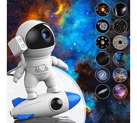 HTLNUZD Rocket Astronaut Galaxy Projector Space Night Light and 12 Film Pieces Nebula Galaxy Projector Light 360° Rotation Magnetic Head for Bedroom, Gaming Room Decor