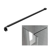 HTLOTUS Matte Black Stainless Steel Wall-Mounted Shower Support Bar Arm for 5/16" & 3/8" Thick Glass Door, 47 Inch Fixed Supporting Rod for Frameless Glass Panel