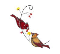 HTOBWJQ Cardinal Couple Suncatcher, Stained Glass Window Hanging,Sun Catchers Indoor Bird Decor, Garden Decor Ornaments Memorial Gifts for Women Red Birds Wall Hangings with Suction Cup