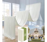 Htper 12 Panels 5x20ft Ivory Ceiling Drapes for Wedding Parties, Wrinkle Free Thick Polyester 20ft Extra Long Wedding Draping Ivory Ceiling Curtains Arch Drapery for Birthday Party Canopy Tent Decor