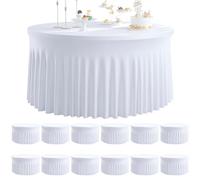 Htper 12 pk Round Spandex Tablecloths for 72inch Table, Stretchy Wrinkle Free 132inch Fitted 6FT Round Table Cloths Cover with Skirt for Wedding Birthday Party Banquet Events