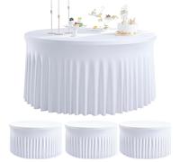 Htper 4 Pack White Round Spandex Tablecloths for 72in Tables, Stretchy Fitted 6FT Round Table Covers with Skirt for Wedding Party Dining Banquet