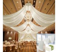 Htper 4 Panels 5x20ft Ivory Ceiling Drapes for Wedding Parties, Wrinkle Free Thick Polyester 20ft Extra Long Wedding Draping Ivory Ceiling Curtains Arch Drapery for Birthday Party Canopy Tent Decor