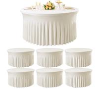 Htper 6 Pack Ivory Spandex Round Tablecloths for 60 inch Table, Wrinkle Free 120inch Stretchy Fitted 5FT Round Table Cloths Cover with Skirt for Wedding Party Dining Banquet