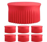 Htper 6 Pack Spandex Red Round Tablecloths for 60inch Table, 120in Stretchy Fitted 5ft Tablecloths, Wrinkle Free Round Table Clothes Covers with Skirt for Wedding Birthday Parties Banquet