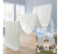 Htper 6 Panels 5x20ft Ivory Ceiling Drapes for Wedding Parties, Wrinkle Free Thick Polyester 20ft Extra Long Wedding Draping Ivory Ceiling Curtains Arch Drapery for Birthday Party Canopy Tent Decor