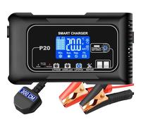 HTRC Car Battery Charger, 12 V/20 A & 24 V/10 A, Car Charger and Maintainer for Car Charger, Car Battery Charger for Lithium, LiFePo4 and Acid Lead (AGM, GEL, MF, EFB)