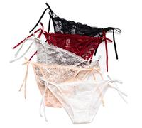 HTRUIYA Women's Side Tie Sheer Panties Wild Lace Bikini Adjustable G-String Underwear - - L
