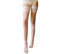 HTRUIYATY 15D Women's Sheer Oil Lace Top Stockings Silicone Non-Slip Hold Ups Stockings Lace Thigh High for Women White