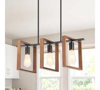 HTsilphelene Kitchen Island Lighting,Dining Table Chandelier, Rectangle Island Light for Dining&Living Room, Foyer Hallway 3 Heads Wood