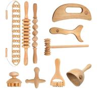 HTT GLOBAL 10pcs Wood Therapy Massage Tools for Body Contouring & Shaping, Maderotherapy Kit with Lymphatic Drainage Massager, Wooden Body Sculpting Tools, Pain Relief Wooden Massage Roller