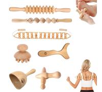 HTT GLOBAL 7pcs Wood Therapy Massage Tools, Maderotherapy Kit with Lymphatic Drainage Massager, Body Sculpting Massage Tools, Wooden Massage Roller for Relieve Pain, Massage Tools for Full Body