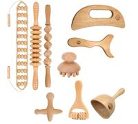 HTT GLOBAL 9pcs Wood Therapy Massage Tools for Body Contouring & Shaping, Maderotherapy Kit with Lymphatic Drainage Massager, Wooden Body Sculpting Tools, Pain Relief Wooden Massage Roller