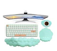 HTT GLOBAL Cloud Wrist Rest Set with Mouse Mat & Coaster - Green Arm Rest for Pain Relief - Non-Slip Desk Support