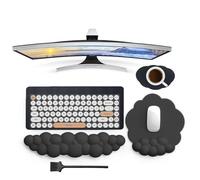 HTT GLOBAL Cloud Wrist Rest Set with Mouse Mat, Keyboard Mat, Brush & Cup Coaster, Keyboard Wrist Rest Palm Rest for Pain Relief, Non-Slip Arm Rest for Desk, Desk Wrist Support for Typing (5Pcs)