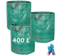 HTT GLOBAL Heavy Duty Garden Waste Bags with Gloves - Set of 3 Reusable 400L Sacks with Sturdy Handles - Foldable Leaf, Grass & Yard Debris Containers - Large Outdoor Cleanup Bags (4 PCs)