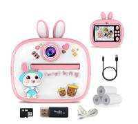 HTT GLOBAL Kids Camera Instant Print 1080P Children Cameras with 32GB Card & 3 Rolls Photo Paper, camera for kids Birthday Gifts Childrens Selfie Toys for Boys& Girls Age 3-12,pink