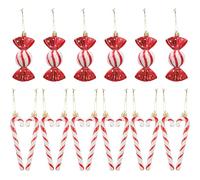 HTTDSLF 18 Pcs Christmas Decorations Candy Cane, Christmas Plastic Candy Cane, Glitter Red White Christmas Tree Decorations, with Red and Gold Bow, for Xmas Party Christmas Home Decoration