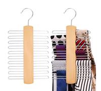 HTTDSLF 2 Pieces 20 Bar Tie Hanger, Stylish Hanging Storage Rack With Swivel Hook, Storage Hanger Organizer, Scarf Tie Belt Rack Accessory Organiser,16.5 cm, Natural