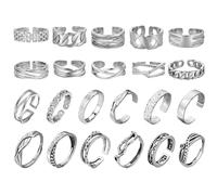 HTTDSLF 22 Pieces Men's Silver Rings Vintage Celtic Rings Adjustable Carved Men's Ring Vintage Shaking Ring for Men and Women