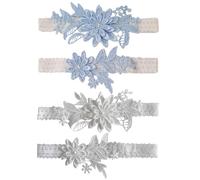 HTTDSLF 4 Pcs Garters for Brides, Wedding Garter, Wedding Garter Accessories Flower Lace Rhinestone Elastic Bridal Garters, Blue Bridal Stocking Flower Ornaments