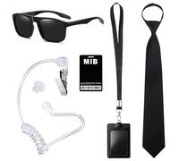 HTTDSLF 6 Pcs Agent Costume Accessories Set, Agent Accessories Set, Secret Agent Kit, Spy Costume Accessories, with Sunglasses, Tie, Card Holder, Earpiece, ID Card, for Adult Child Cosplay