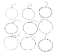HTTDSLF 9 Pieces Chain Bracelets for Women Silver Bracelets Stackable Chain Bracelets Set Adjustable Bracelet Silver Jewelry for Women Girls Jewelry Gifts for Wife Girlfriend Mom