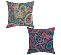 HTTDSLF Cushion Cover Boho, Bohemian Style Decorative Throw Pillow Covers, Cushion Covers 45cm x 45cm Set of 2, Boho Floral Throw Pillow Covers, for Home Livingroom Couch Decorate