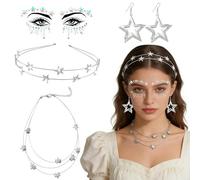 HTTDSLF Five-pointed Star Headbands Shiny Headband with Stars Design, Incidental Sparkly Face Earrings, Necklace, Ideal for Weddings, Parties, Carnival, Cosplay, Planets