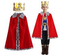 HTTDSLF King Costume Set for Kids, Prince Cloak and Prince Crown Set for Prince Role Play, King Prince Queen Fancy Dress Cosplay, Children's King Cape Royal Robe Nativity Halloween Stage Performance