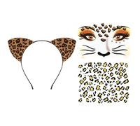 HTTDSLF Leopard Ears Headband, Leopard Print Temporary Tattoos, Face Tattoos, Animal Costume Accessory for Adult and Kids Festivals Party