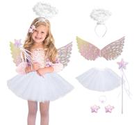 HTTDSLF Princess Costume for Girls, Girls Fairy Costume Fancy Dress Up, Unicorn Costume, Tutu Skirt for Kids, with Unicorn Wings, Magic Wand and Headband Set for 3-8 Years Girls