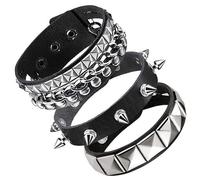 HTTDSLF Punk Bracelet - Black Rivet Leather Bracelet with Chain Details, Punk Rock Bracelet, Adjustable Gothic Steampunk Jewellery for Men & Women, Goth Emo Rock Festival Accessories, 20-22 cm