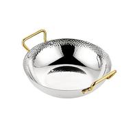 HTTGDGDH 10"/11"/12" Spanish Paella Pan 304 Stainless Steel Sauté Frying Pot With Gold-Plated Handles Serving Platter Seafood Dishes, For All Kinds Of Stoves Homes Or Restaurants,Silver-28Cm