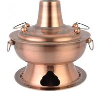 HTTGDGDH Authentic Chinese Copper Hot Pot - Traditional Beijing Charcoal Heated Soup Pot, 28Cm Brass Cookware For Delicious Family Meals, Essential Kitchen Tool,Brass-28cm