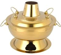 HTTGDGDH Authentic Chinese Copper Hot Pot - Traditional Beijing Charcoal Heated Soup Pot, 28Cm Brass Cookware For Delicious Family Meals, Essential Kitchen Tool,Gold-34cm