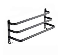 HTTGDGDH Black Bathroom Wall Mounted Towel Rack Antirust Space Aluminum With Two Bars & Hook Design Durable No Fading Perfect For Small Spaces Modern Towel Holder,Three Layers-50CM