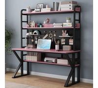 HTTGDGDH Computer Desk With Storage Shelves & Pegboard, Solid Wood Writing Desk Large Study Writing Workstation Table Modern Home Office Desk,Pink & Black-39