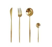 HTTGDGDH Cutlery Flatware Cutlery Set, 4/16/24/32/40/48Pcs Round Handle Portuguese Style 304 Mirror Gold Steak Knife, Fork, Coffee Spoon Tableware,Gold-32 Piece set for 8