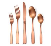 HTTGDGDH Cutlery Flatware Cutlery Set, 5/20/30/40/50/60 Pieces Stainless Steel Matte Tableware Square Handle Cutlery, Forks And Spoons Black Set,Rose Gold-10Set-50Pcs