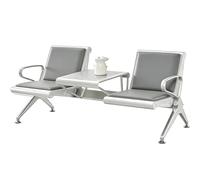 HTTGDGDH Ergonomic Upholstered Bench With Back And Middle Table For Airport, Bank, Office, Public Waiting Area - 2 Seat Bench,Grey