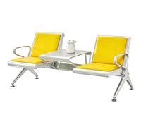 HTTGDGDH Ergonomic Upholstered Bench With Back And Middle Table For Airport, Bank, Office, Public Waiting Area - 2 Seat Bench,Yellow