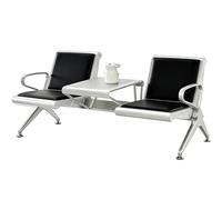 HTTGDGDH Ergonomic Upholstered Bench With Back And Middle Table For Airport, Bank, Office, Public Waiting Area - 2 Seat Bench,Black