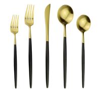 HTTGDGDH Flatware Cutlery Set, 5/20/30/40/50/60 Pieces Stainless Steel Portuguese Tableware Set Matte Knife, Fork, Spoon, Dessert Spoon And Fork Five-Piece Set,Rose Gold-10 Sets,Black/Gold-10Set50Pcs