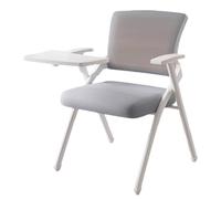 HTTGDGDH Folding Conference Room Chairs, Ergonomic Stacking Mesh Guest Chairs With Desk & Armrest For Office, School, Classroom - Space-Saving Design,Grey-With board