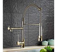 HTTGDGDH Kitchen Tap Modern Design Brass Pull Out Single Handle Single Hole Kitchen Faucet American Spring Solid Pull Down Kitchen Sink Faucet Oil Rubbed Golden Vessel Faucet