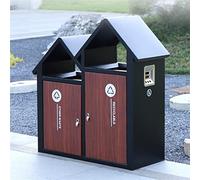 HTTGDGDH Outdoor Trash Can Large Creative Outdoor Trash Can Double-Barrel Sorting Courtyard Trash Can With Side Ashtray Antique Roof Shape Large-Capacity Trash Can Classification,